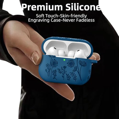 Lerobo for AirPods Pro 3 Case, Flower Engraved Soft Silicone Cover, Blue - color: A-Blue, size: AirPods Pro 3