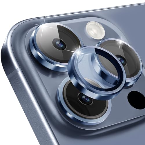 for iPhone 15 Pro Max / iPhone 15 Pro Camera Lens Protector, 9H Hardness Tempered Glass Camera Screen Protector, Strong Adsorption Individual Metal Anti Scratch HD Clear Case Friendly Camera