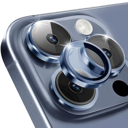 for iPhone 15 Pro Max / iPhone 15 Pro Camera Lens Protector, 9H Hardness Tempered Glass Camera Screen Protector, Strong Adsorption Individual Metal Anti Scratch HD Clear Case Friendly Camera