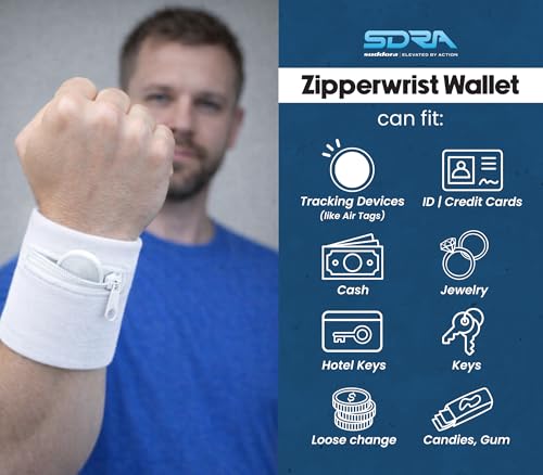 Suddora Zipper Wrist Pouch - Sweatband/Wristband Wallet for Keys, ID, Cards, Cash - color: White
