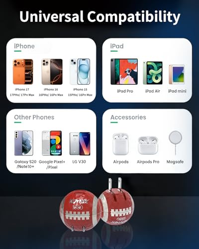 USB C Charger Block, Dual Port 20W Fast Charging Wall Charger Creative Ball Power Adapter for iPhone 17/17 Air/17 Pro/17 Pro Max/16/16 Pro/16 Pro Max/16 Plus/15/14/13/12, Galaxy, iPad, Airpods, More - color: Rugby