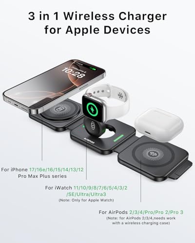 3-in-1 Foldable Magnetic Wireless Charging Station - color: Black