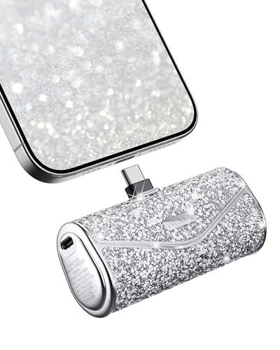 iWALK Upgraded Sparkly Portable Charger 22.5W, 5000mAh Power Bank for iPhone 18 Pro/17/16/15 Series, Mini Battery Pack with Built-in USB-C Connector Compatible with Samsung S25/24, iPad Air, AirPods - color: Silver