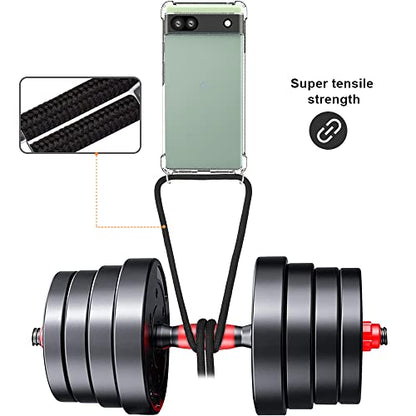 for Google Pixel 6a Lanyard Strap Case Adjustable Cord Neck Shoulder Crossbody Clear Mobile Phone Cover Durable Soft Slim Fit Cover Women Shockproof Phone Case for Pixel 6a - Black - size: for Google Pixel 6a