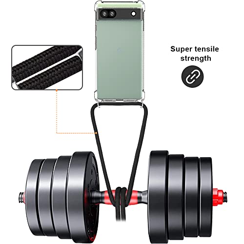 for Google Pixel 6a Lanyard Strap Case Adjustable Cord Neck Shoulder Crossbody Clear Mobile Phone Cover Durable Soft Slim Fit Cover Women Shockproof Phone Case for Pixel 6a - Black - size: for Google Pixel 6a
