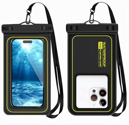 Floating Waterproof Phone Pouch with Lanyard, Universal Case Fits Up to 6.8 Inch Phones, IPX8, for Swimming, Boating, Kayakin, Black