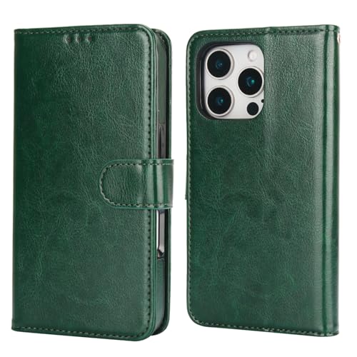 Bocasal Detachable Wallet Case Card Holder for iPhone 16 Pro, Green | RFID Blocking Kickstand Card Slots Holder PU Leather Magnetic Shockproof Wrist Strap Removable Flip Protective Cover 6.3 inch - color: Green