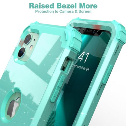 IDweel for iPhone 11 Case with Screen Protector(Tempered Glass), Hybrid 3 in 1 Shockproof Slim Fit Heavy Duty Protection Hard PC Cover Soft Silicone Bumper Full Body Case,Glitter Cyan - color: Glitter Cyan