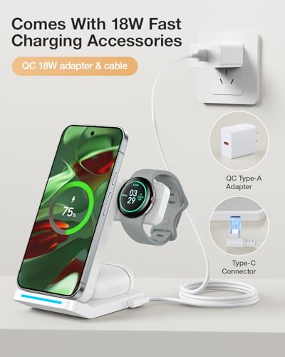 Meifigno 3 in 1 Foldable Wireless Charger for Google Pixel Watch 3/2, White - color: White