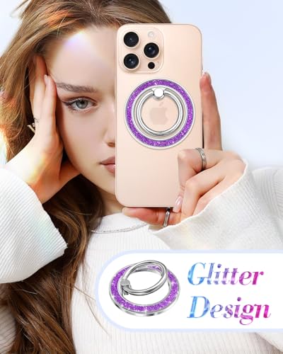 Phone Ring Holder Compatible with MagSafe - Magnetic Cell Phone Grip for Women Cute Magnet Removable Finger Ring Grip Stand Glitter Bling for iPhone 17 16 15 14 13 Pro Max Plus, Purple - color: Purple