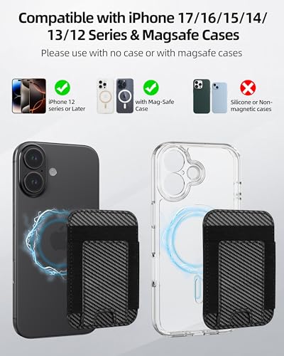 For Magsafe Wallet, 7 Card Holder, RFID Blocking, Strongest Magnet | Magnetic Wallet for iPhone 17/16/15/14/13/12 Series, for iPhone Wallet Magsafe with 2 Card Slots, Black Carbon Fiber - color: Black Carbon Fiber