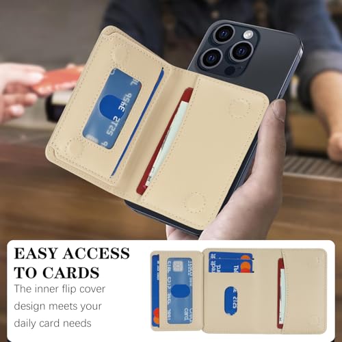 Lipvina For MagSafe Wallet with Kickstand - Magnetic Card Holder RFID Blocking Compatible with iPhone 17/16/15/14/13/12 Series Pro/Max/Plus (Beige) - color: Beige