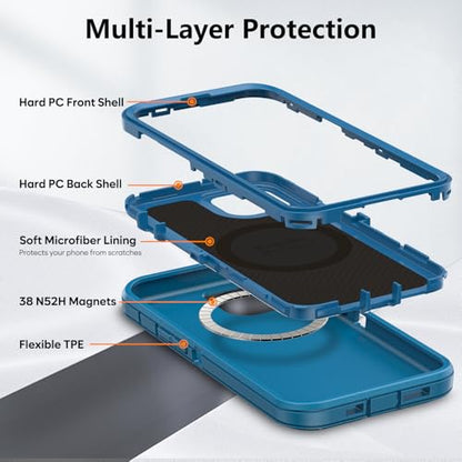 TUTUKII Magnetic for iPhone iPhone 15, 14 & 13 Case with Belt Clip Holster Dark Blue - color: Blue with Clip