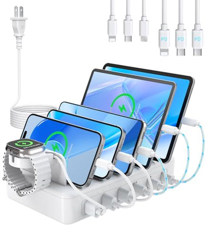 96W Charging Station for Multiple Devices,6 Ports USB C Organizer Charger