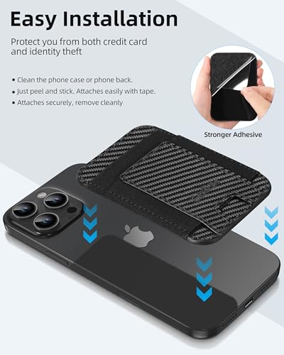 Phone Card Holder, Leather Phone Wallet Stick On, Fit 7 Cards | RFID Blocking, Adhesive Card Holder Back of Phone, Credit Card Holder for Phone Case iPhone, Samsung, Black Carbon Fiber - color: Black Carbon Fiber