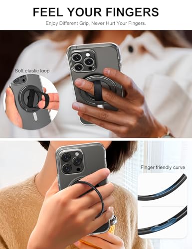 EWA MagOne Ultra for Magsafe Phone Grip Kickstand [Replaceable Elastic Finger Loop], Mag Safe Ring Holder Stand, Two-Sided Magnetic Phone Accessories for iPhone 17,16,15,14,13,12 Pro/Max/Plus-Black - color: Black