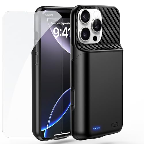 13800mAh High Capacity Battery Case for iPhone 16 Pro Max (6.9 inch) | 2026 Upgraded Battery Pack Rechargeable Charger External Charging Case with Tempered Glass Screen Protector Black - size: iPhone 16 Pro Max (6.9 inch)