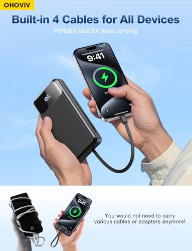 OHOVIV Portable Charger Power Bank 50000mAh,4 Built-in Cables Battery Pack - color: Black