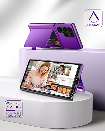 WeLoveCase for Samsung Galaxy S22 Ultra Wallet Case with Credit Card Holder & Hidden Mirror, All-Round Protection Shockproof Phone Cover Designed for Samsung Galaxy S22 Ultra, 6.8 Inch Purple - color: Purple