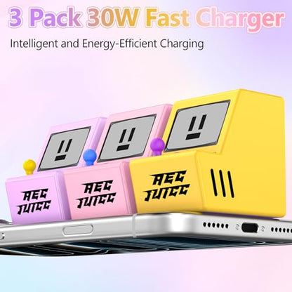 USB C Wall Charger Dual USB A Charger Block Set with Foldable Plug 3Pack - color: 3 Pack