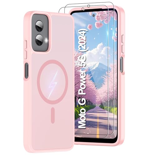 Pilaru Magnetic for Motorola Moto G Power 5G 2024 Case :(12FT Military Grade Drop Protection) Translucent Matte Slim-Shockproof Non Slip Anti-Fingerprint Hard Rugged Protective for GPower 2024 Pink - color: Pink, size: Moto G Power 5G 2024