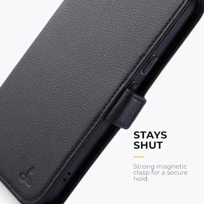 Snakehive Genuine Leather Wallet Case for Pixel 10/10 Pro – Flip Cover with Card Slots & Stand (Dappled Black) - color: Dappled Black