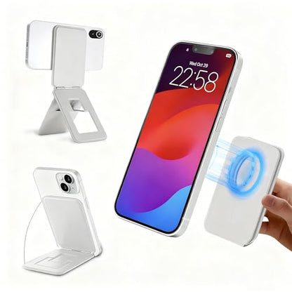 Magnetic Phone Stand, PU Leather Phone Tripod with Angle Adjustment - color: D-White