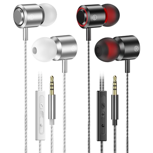 2 Pack Wired Earbuds with Microphone, In-Ear Headphones Wired with Noise Blocking &Volume Control, Premium Sound& Lightweight Corded Earphones for Laptops, Tablets, MP3 & Most 3.5mm Interface Devices - size: 2-Pack