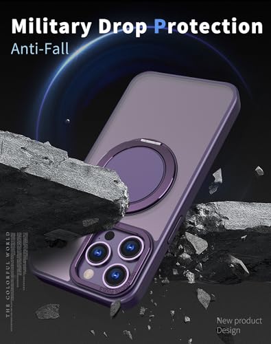 Strong Magnetic for iPhone 13 Pro Case with 360° Rotatable Stand [with 2 Tempered Glass Film] [Compatible with Magsafe] Military-Grade Drop Protection Case, Purple - color: Purple, size: iPhone 13 Pro