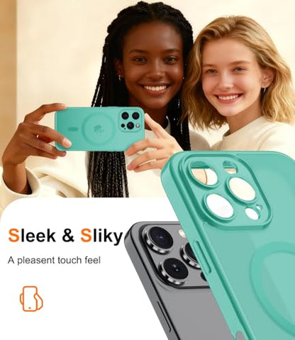 Magnetic Case for iPhone 16 Pro Case with Screen Protector+Wrist Strap | Compatible with MagSafe,Full Camera Protection,Slim Translucent Matte Phone Cover,Turquoise - color: Turquoise