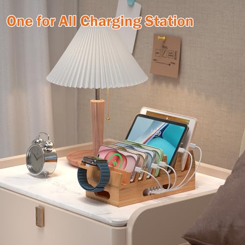 Pezin & Hulin Bamboo Charging Station with 5 Cables-Natural Bamboo - color: Dock Stand +Cables