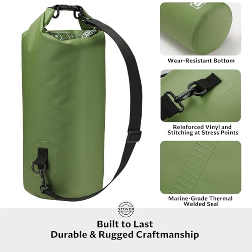 STOVER 5/10/25/30/40L Waterproof Dry Bag, Medium Lightweight Roll Top Dry Bag Backpack w/Waterproof Phone Case, Kayaking, Travel, Hiking, Fishing, Tubing, Camping, the Beach, Men/Women (Green) - color: 5/10l Green, size: 10L
