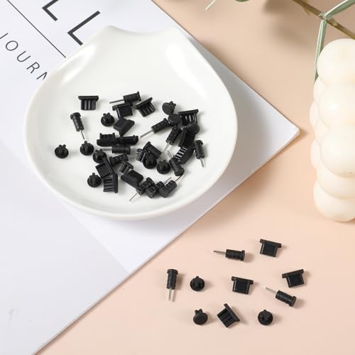 45 Pieces 3.5mm Rubber Dust Plugs Caps Protector, Anti-Dust Headphone Jack Dust Plugs Cover USB-C Charge Port Protector Plug Covers for Earphone Mobile Phone Laptop Desktop Computer, Black