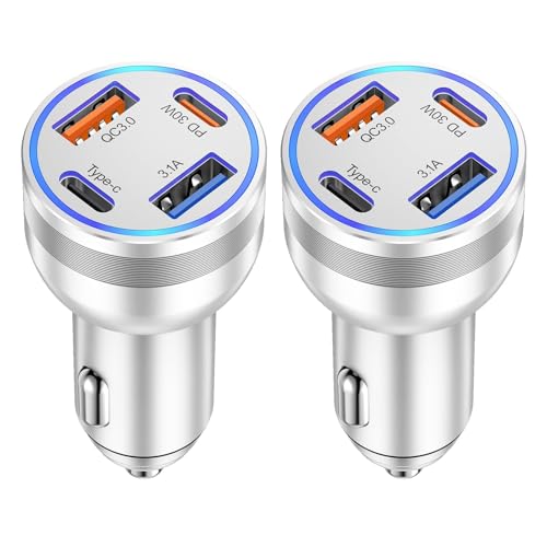 USB C Car Charger 65W, 2Pack 4-Port Fast Charging Car Phone Charger Adapter - color: Silver, size: 2 Pack