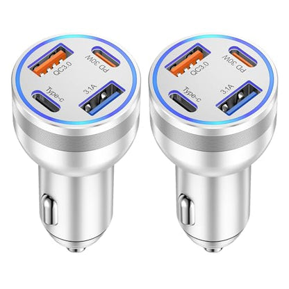USB C Car Charger 65W, 2Pack 4-Port Fast Charging Car Phone Charger Adapter - color: Silver, size: 2 Pack