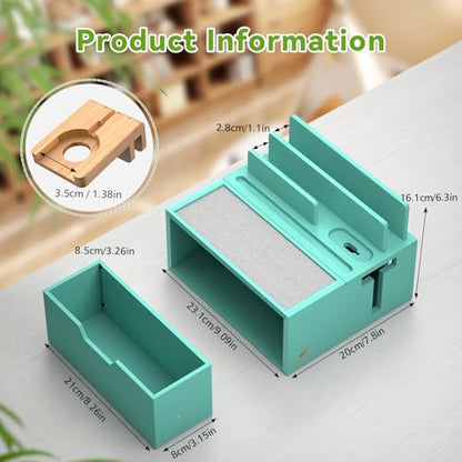 Pezin & Hulin Bamboo Charging Station with Power Charger & Cables-Teal - color: #3 Bamboo- Teal(With Charger)