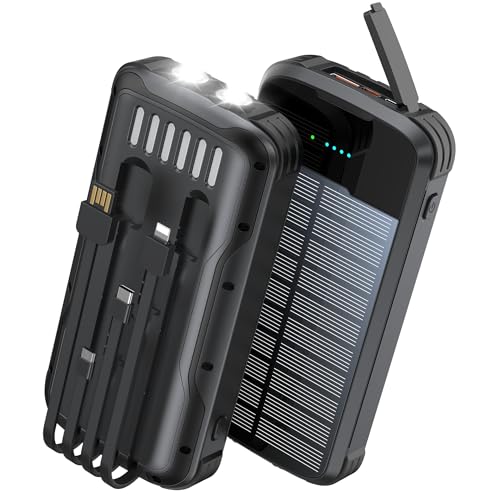Solar Power Bank 40000mAh PD20W Fast Charging Portable Solar Charger - color: Black