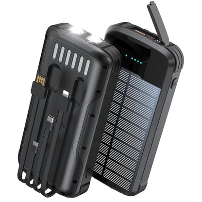 Solar Power Bank 40000mAh PD20W Fast Charging Portable Solar Charger - color: Black