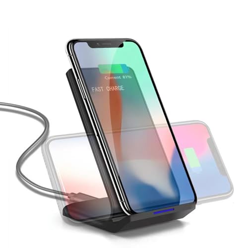 Wireless Charging Station,15W Fast Wireless Charging Station with Sleep-Friendly Adaptive Light,Compatible with Samsung Galaxy, Google LG, etc（Black） - color: Black