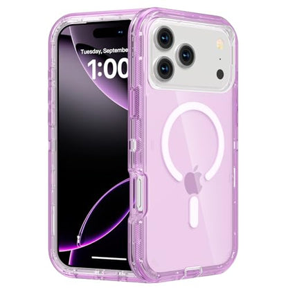 Follaroma Magnetic for iPhone 17 Pro Case, Heavy Duty Phone Cases, Purple | Compatible with MagSafe, Heavy Duty Shock proof Protection, Military-Grade Anti-Drop, Dual Layer Transparent Protective Cover - color: Purple, size: iPhone 17 Pro 6.3''