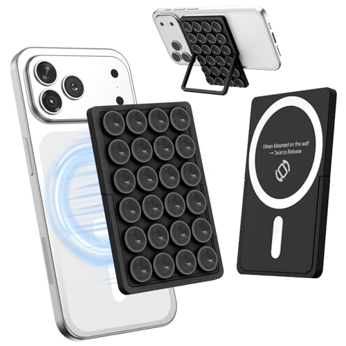 KADES MagSafe Phone Grip with 24 Suction Cups & Adjustable Stand - color: Black