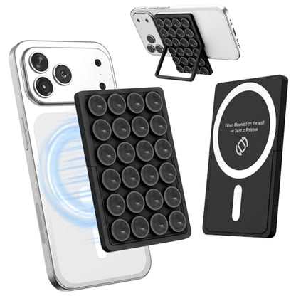 KADES MagSafe Phone Grip with 24 Suction Cups & Adjustable Stand - color: Black
