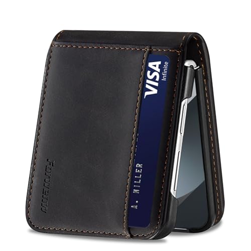 for Samsung Galaxy Z flip 3 Case Flip Leather Cover with Hinge Protection, Slim Thin Magnetic Wallet Case [1 Card Holder], Shockproof Protective Cover for Samsung Z Flip 3 5g Phone Case (Black) - color: Black, size: Z Flip 3