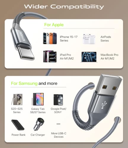 USB to USB C Cable 3A Fast Charging 3FT USB A to USB C Cable for CarPlay - color: Grey, size: 3FT, style: USB A to USB C