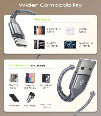 USB to USB C Cable 3A Fast Charging 3FT USB A to USB C Cable for CarPlay - color: Grey, size: 3FT, style: USB A to USB C