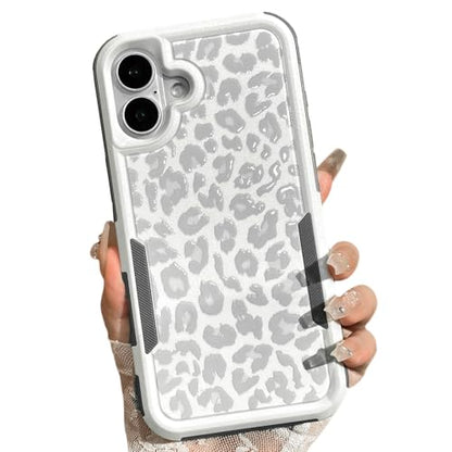 Cute White Leopard Light Gray Cheetah Case for iPhone 16 Plus | Heavy Duty Tough Rugged Full body Protection Shockproof Protective Phone Case for Women Girls - color: iPhone 16 Plus