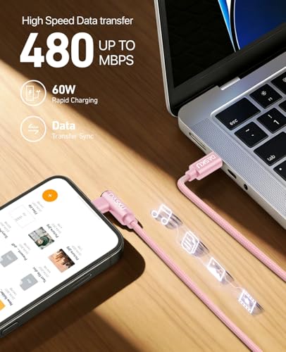 USB C to USB C Cable 2Pack 10FT 90 Degree, 60W PD Fast Charging Right Angle - color: Pink, size: 6FT, style: USB C to USB C