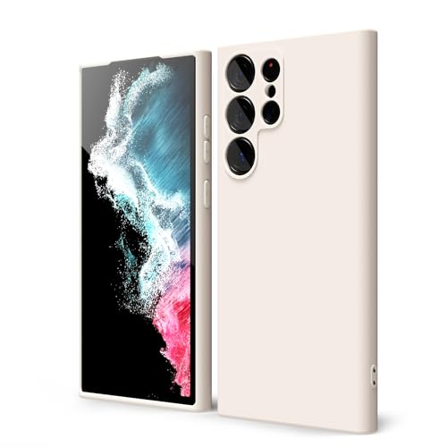 oakxco for Samsung Galaxy S22 Ultra Phone Case Liquid Silicone Grip, Cute Thin Slim Soft Rubber TPU Plain Smooth Gel Cover for Women Girl, Matte Solid Protective & Shockproof Bumper, Beige Stone - color: Beige, size: S22 Ultra