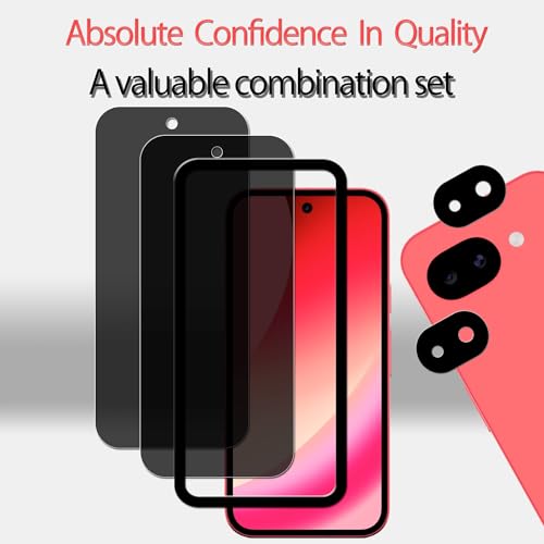 Easy Alignment Frame Designed For Google Pixel 10a Anti Spy Private Tempered Glass Film 2-Pack Google Pixel 10a Camera Lens Protector Film 2-Pack 9H Hardness