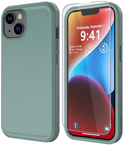 Diverbox for iPhone 14 case [Shockproof] [Dropproof] [Tempered Glass Screen Protector ],Heavy Duty Protection Phone Case Cover for Apple iPhone 14 (Pine Green-2in1) - color: Pine Green-2in1